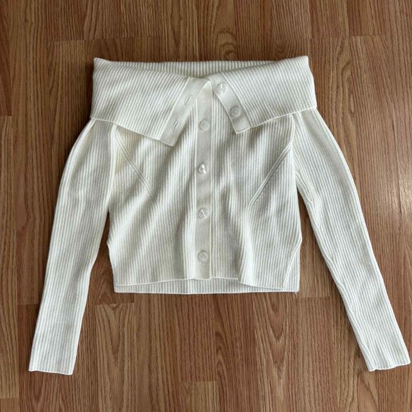 Abercrombie & Fitch Cream Off Shoulder Collar Ribbed Sweater NWT - Picture 3 of 5